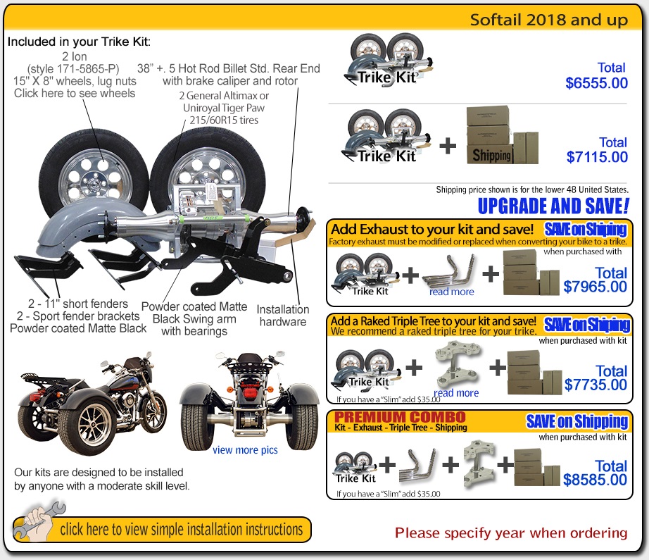 Trike kit for Harley Davidson Softail Frankenstein Trike Kit